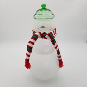 NIB Princess House 4 Piece St Stackable Glass Snowman w/ Scarf Three Bowls & Lid
